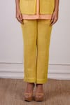 Shop_Ankur J_Yellow Blazer Top Linen Embroidery Thread V Neck Front With Pant _Online_at_Aza_Fashions