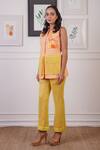 Ankur J_Yellow Blazer Top Linen Embroidery Thread V Neck Front With Pant _at_Aza_Fashions