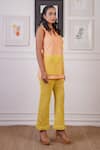 Buy_Ankur J_Yellow Blazer Top Linen Embroidery Thread V Neck Front With Pant 