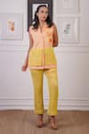 Shop_Ankur J_Yellow Blazer Top Linen Embroidery Thread V Neck Front With Pant 