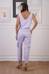 Shop_Ankur J_Purple Crepe Linen Textured V-neck Cut-out Crop Top With Joggers _at_Aza_Fashions