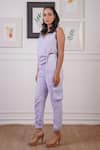 Buy_Ankur J_Purple Crepe Linen Textured V-neck Cut-out Crop Top With Joggers _Online_at_Aza_Fashions