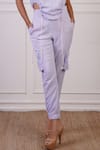 Shop_Ankur J_Purple Crepe Linen Textured V-neck Cut-out Crop Top With Joggers 