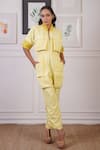 Buy_Ankur J_Yellow Crepe Crochet Stand Collar 3-d Pocket Jumpsuit _at_Aza_Fashions