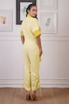 Shop_Ankur J_Yellow Crepe Crochet Stand Collar 3-d Pocket Jumpsuit _at_Aza_Fashions