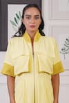 Ankur J_Yellow Crepe Crochet Stand Collar 3-d Pocket Jumpsuit _Online_at_Aza_Fashions