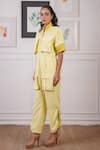 Shop_Ankur J_Yellow Crepe Crochet Stand Collar 3-d Pocket Jumpsuit _Online_at_Aza_Fashions