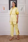 Buy_Ankur J_Yellow Crepe Crochet Stand Collar 3-d Pocket Jumpsuit 