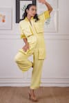 Shop_Ankur J_Yellow Crepe Crochet Stand Collar 3-d Pocket Jumpsuit 