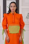 Buy_Ankur J_Orange Organic Cotton Linen Slogan Mandarin Collar Placed Dress _Online_at_Aza_Fashions