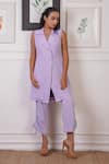 Buy_Ankur J_Purple Cotton Crepe Textured Lapel Collar Blazer With Pant _at_Aza_Fashions