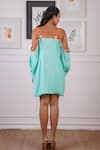 Shop_Ankur J_Blue Linen Crepe Embellished Harness Square Cold Shoulder Dress _at_Aza_Fashions