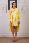 Ankur J_Yellow Oxford Embellished Crochet Shirt Collar High-low Harness Dress _Online_at_Aza_Fashions