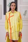 Buy_Ankur J_Yellow Oxford Embellished Crochet Shirt Collar High-low Harness Dress _Online_at_Aza_Fashions