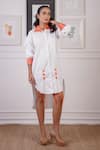 Buy_Ankur J_White Oxford Crochet Shirt Collar Pattern High-low Dress _at_Aza_Fashions