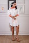 Buy_Ankur J_White Oxford Crochet Shirt Collar Pattern High-low Dress 