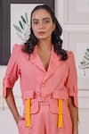 Ankur J_Pink Linen Embellished Belt Strips Lapel Pocket Pattern Blazer With Joggers _Online_at_Aza_Fashions