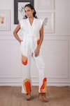 Buy_Ankur J_White Linen Embellished Crochet Lapel Collar Cut-out Pattern Jumpsuit _at_Aza_Fashions