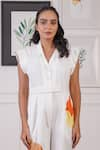 Ankur J_White Linen Embellished Crochet Lapel Collar Cut-out Pattern Jumpsuit _Online_at_Aza_Fashions