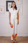 Buy_Ankur J_White Linen Embellished Crochet Lapel Collar Cut-out Pattern Jumpsuit _Online_at_Aza_Fashions