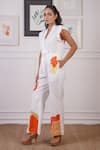 Buy_Ankur J_White Linen Embellished Crochet Lapel Collar Cut-out Pattern Jumpsuit 