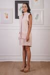 Ankur J_Beige Cotton Crepe Textured Mandarin Collar Dress _Online_at_Aza_Fashions