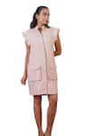 Buy_Ankur J_Beige Cotton Crepe Textured Mandarin Collar Dress 