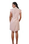 Shop_Ankur J_Beige Cotton Crepe Textured Mandarin Collar Dress 