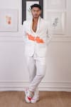 Buy_Ankur J_White Linen Hand Paint Blazer And Pant Set _at_Aza_Fashions