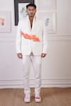 Ankur J_White Linen Hand Paint Blazer And Pant Set _Online_at_Aza_Fashions