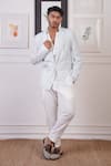 Buy_Ankur J_White Crochet Plain Pattern Blazer And Pant Set _at_Aza_Fashions