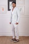 Buy_Ankur J_White Crochet Plain Pattern Blazer And Pant Set _Online_at_Aza_Fashions