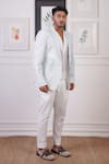 Shop_Ankur J_White Crochet Plain Pattern Blazer And Pant Set _Online_at_Aza_Fashions