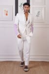 Buy_Ankur J_White Crochet Abstract Cutwork Pattern Blazer And Pant Set _at_Aza_Fashions