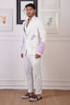 Buy_Ankur J_White Crochet Abstract Cutwork Pattern Blazer And Pant Set _Online_at_Aza_Fashions