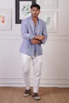 Buy_Ankur J_Blue Crochet Textured Blazer And Pant Set _at_Aza_Fashions