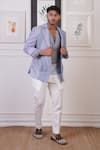 Ankur J_Blue Crochet Textured Blazer And Pant Set _at_Aza_Fashions