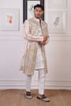 Buy_Ankur J_Ivory Cotton With Silk Mesh Embroidery Thread Mirror Jacket And Pant Set _at_Aza_Fashions