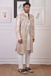 Ankur J_Ivory Cotton With Silk Mesh Embroidery Thread Mirror Jacket And Pant Set _Online_at_Aza_Fashions