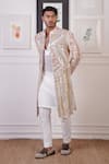 Buy_Ankur J_Ivory Cotton With Silk Mesh Embroidery Thread Mirror Jacket And Pant Set _Online_at_Aza_Fashions