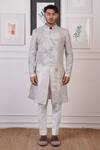 Buy_Ankur J_Grey Cotton With Silk Mesh Embroidery Tonal Thread Sherwani Pant _Online_at_Aza_Fashions