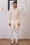 Buy_Ankur J_Cream Cotton With Silk Mesh Placement Embroidery Floral Sherwani Pant _Online_at_Aza_Fashions