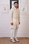 Shop_Ankur J_Cream Cotton With Silk Mesh Placement Embroidery Floral Sherwani Pant _Online_at_Aza_Fashions