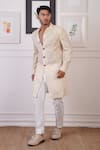 Ankur J_Cream Cotton With Silk Mesh Placement Embroidery Floral Sherwani Pant _at_Aza_Fashions