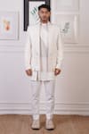 Ankur J_White Cotton With Silk Mesh Embroidery Mirror Short Jacket And Pant Set _Online_at_Aza_Fashions