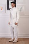 Buy_Ankur J_White Cotton With Silk Mesh Embroidery Mirror Short Jacket And Pant Set _Online_at_Aza_Fashions