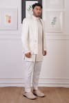 Shop_Ankur J_White Cotton With Silk Mesh Embroidery Mirror Short Jacket And Pant Set _Online_at_Aza_Fashions