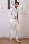 Buy_Ankur J_White Cotton With Silk Mesh Embroidery Mirror Cluster Sherwani And Pant Set 