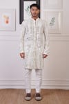 Buy_Ankur J_White Cotton With Silk Mesh Embroidery Mirror Kurta Pant _at_Aza_Fashions