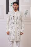 Ankur J_White Cotton With Silk Mesh Embroidery Mirror Kurta Pant _Online_at_Aza_Fashions